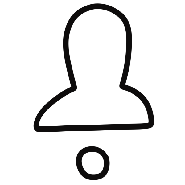 line art of head and shoulders shape above small dot